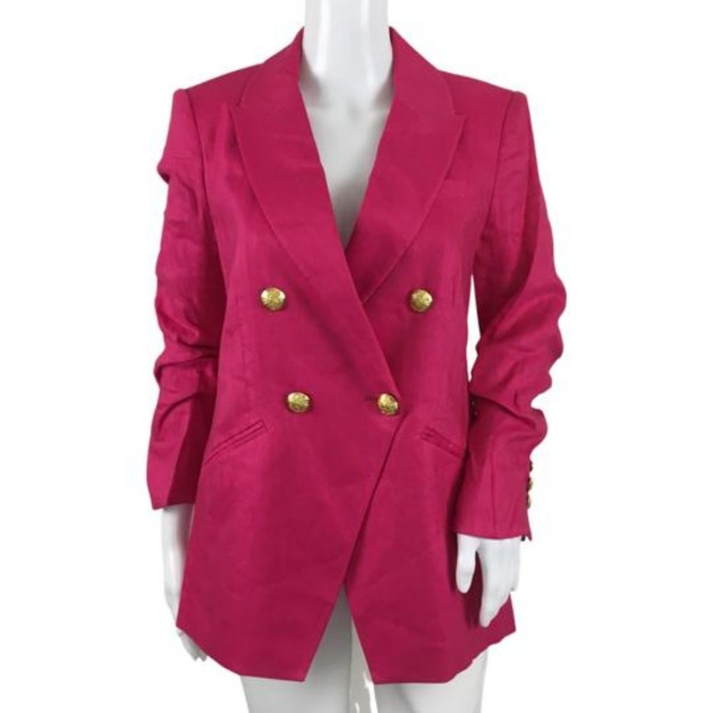 Veronica Beard Women's Hirsh Linen Dickey Jacket Fuchsia Gold Front Button